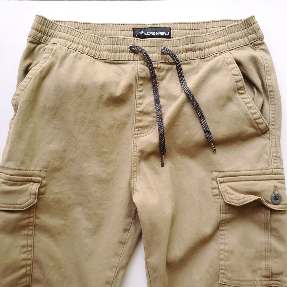 Denali Cargo Jogger Pants Mens M Tan Khaki Stretch Drawstring Cotton Blend